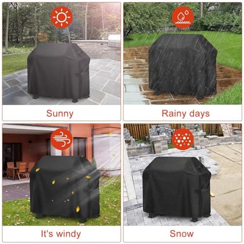 HIOQFR Housse Barbecue Camping Bâche Résistante de 210D Oxford Protection BBQ à Gaz Bâche de Protection BBQ avec Cordon Ajustable Housse Barbecue Exterieur Anti-Intempéries Coupe-Vent (145x61x117 cm)