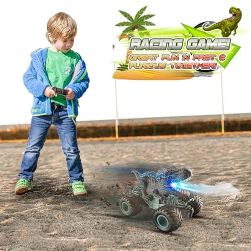 HappyGoLucky Voiture Telecommandé Enfant, Voiture Télécommandée Tout Terrain Dinosaure Jouet Garcon 3 4 5 6 7 8 Ans Jouet Enfant 3-12 Ans Garçon Monster Truck Enfant - Cadeau de Garcon Fille