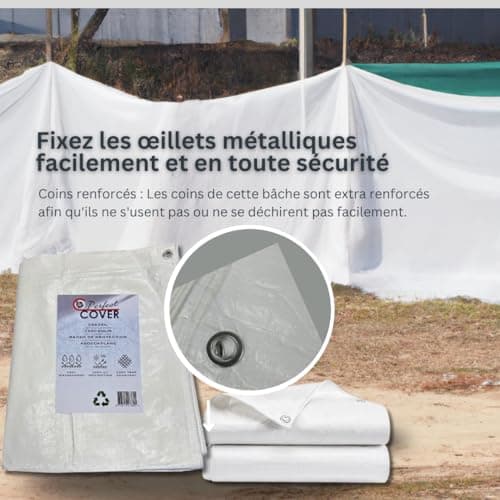 Perfect Cover Bâche imperméable avec œillets, en tissu, pour sol, tapis de tente pour camping et jardin extérieur, disponible en plusieurs tailles et couleurs, 12 x 15 m, 180 m2, 150 g/m2, blanc