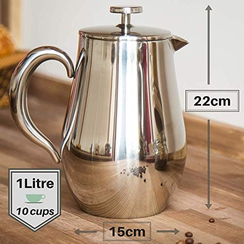 VeoHome - Cafetière à Piston 1 Litre - Incassable et Garde Le café Chaud Longtemps grâce à sa Double Coque INOX...