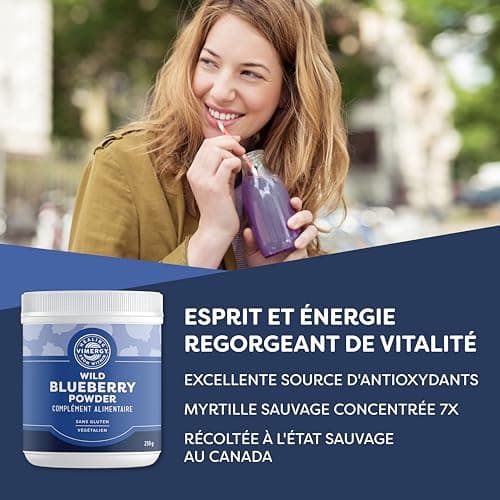 Vimergy Poudre de Myrtille Sauvage, 62 Portions – Myrtille Sauvage – Poudre de Myrtille Faites Avec Myrtilles Entières – Complément Végan – sans Sucre Ajouté ni Additifs – Sans OGM ni Gluten (250g)