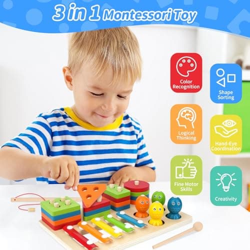 KEARLGMBH 3 en 1 Jeux Montessori 1 an, Jouet Enfant 2 Ans, Jeu Montessori 1 2 3 4 Ans, Jouets à empiler et de tri, Cadeau Bebe Enfant