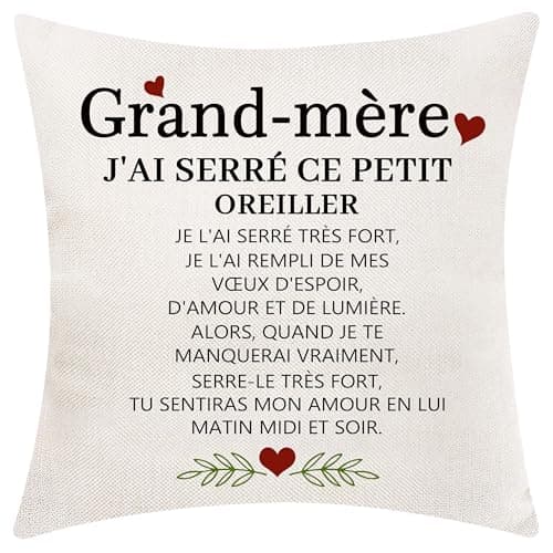 Cadeau de Grand-mère de la Petite-Fille du Petit-Fils Housse de Coussin pour Grand-mère Cadeau d'anniversaire Cadeau de fête des mères Cadeau de Noël (Grand-mère)