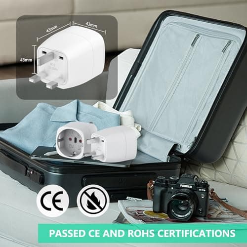Clomnpe 2 Pièces Adaptateur Prise Anglaise, Adaptateur de Voyage France/Europe ver UK,Francaise FR 2 Broches vers GB 3 Broches pour Irlande, Angleterre, Ecosse,Dubaï, Adaptateur Type G