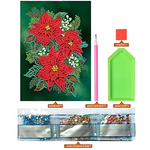 DCIDBEI DIY Cahier d'écriture de Coquelicots Rouges A5 de Peinture au Diamant Bloc Note, Fournitures Scolaires Rentrée Scolaire, Journal d'enfants Diamond Painting Cadeaux d'anniversaire 100 Pages