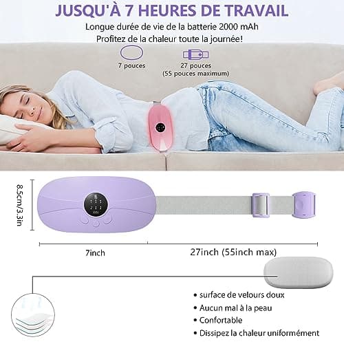 Ceinture Menstruelle Chauffante Electrique- Coussin Chauffant Menstruel Portable 3 Niveaux Température 3 Modes de Massage Pour le Soulagement Douleurs Menstruelles Lombair/Dos Chauffante Massage