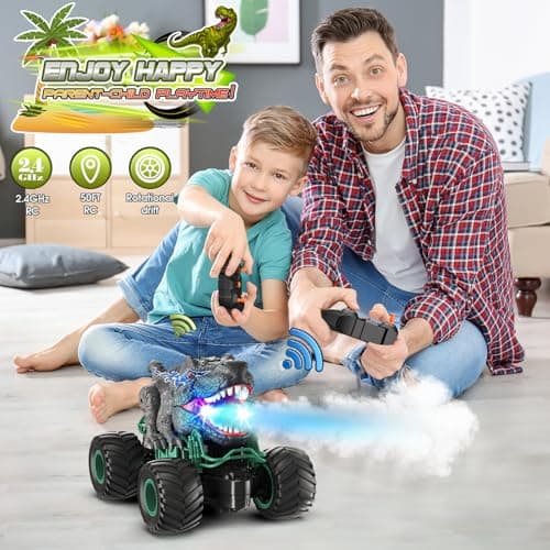 HappyGoLucky Voiture Telecommandé Enfant, Voiture Télécommandée Tout Terrain Dinosaure Jouet Garcon 3 4 5 6 7 8 Ans Jouet Enfant 3-12 Ans Garçon Monster Truck Enfant - Cadeau de Garcon Fille
