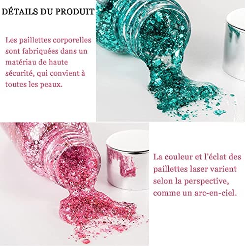 XOPOZON 5 Populaire Couleurs Sirène Paillettes, Sparkling Chunky Glitter Liquide Fard À Paupières Glitter Body Gel pour Cosmétique Visage Cheveux Ongles Maquillage Longue Durée Mousseux 30g