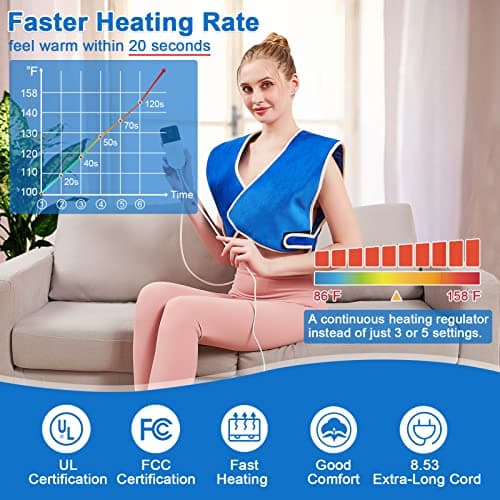 JOBYNA Coussin chauffant électrique pour épaule et dos, Bandoulière chauffante pour crampes, douleurs musculaires, Coussin de Thermothérapie, lavable, Arrêt automatique, réglable de 30 à 70°C, 90x77cm
