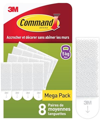Command Languettes Accroches Tableaux Moyen Modèle, 8 x 2 Languettes, 5,4 kg, Blanc - Fixation sans Dommage