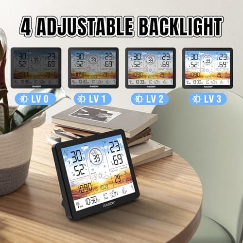 Raddy AG7 Station météo sans fil avec capteur extérieur, thermomètre, hygromètre, écran numérique 7,4", horloge radio-pilotée DCF, moniteur de température et d'humidité avec prévisions météorologiques