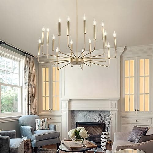 Lustres Dorés Modernes, Éclairage De Lustre Industriel En Métal À 16 Lumières, Suspension À Bougie Classique Pour Îlot De Cuisine, Salle À Manger, Salon, Entrée, Escalier E14 (Ampoules Non Incluses)