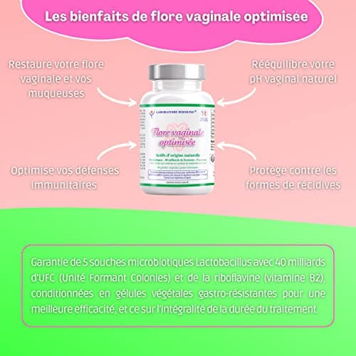 Probiotique flore intime vaginale - Ferments lactiques 40 milliards UFC en 5 souches Lactobacillus - Enzymes digestives Fabrique en FRANCE en 60 gelules vegetales gastro resistantes naturels et Vegan