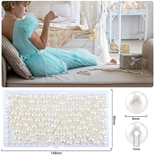 RUBY 270 Pièces Perles de Verre Blanche Perles Rondes 8MM avec Trou pour DIY Artisanat Colliers Bracelets Fabrication de Bijoux