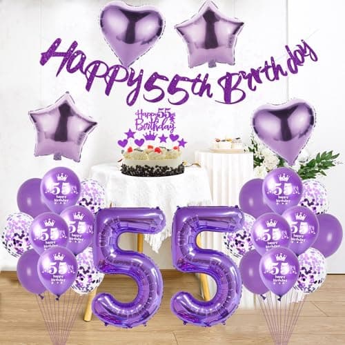 violet Ballon 55 ans anniversaire femme violet Décoration gâteau 55 ans anniversaire femme Décoration anniversaire 55 ans femme Ballon violet décoration anniversaire 55 ans femme ballon violet