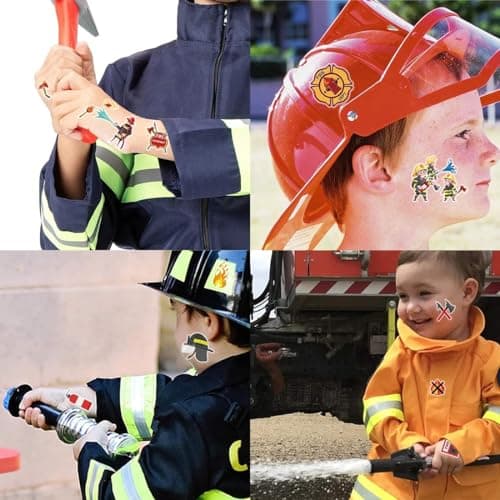YOYEAH Lot de 10 feuilles d'autocollants pompiers – Tatouage de pompier pour enfants pour décoration, voiture, ordinateur portable et plus encore – Autocollant pompier pour voiture, autocollants pour
