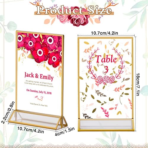 6Pcs Support de Menu Verticaux, 4*6in Support de Menu de Table avec Bordures Dorées/Support Vertical, Porte-affiche de Table en Acrylique pour Mariage/Numéro de Table, Porte-affiches de Menu Acrylique