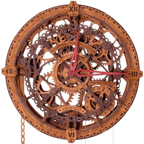 WOODEN.CITY Puzzles 3D pour adultes - Horloge murale industrielle vintage - Puzzles en bois - Kit de construction d'horloge mécanique