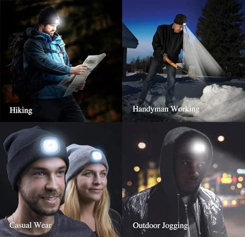 UNBON Cadeau Homme Original, Cadeau Noël Homme, Bonnet Lampe Frontale, Bonnet LED Rechargeable avec 3Luminosités, Idée Cadeau Homme Utile Bonnet avec Lumière, Cadeau Anniversaire pour Homme Femme Papa