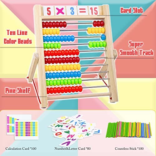 VingaHouse Boulier Règle Calcul Montessori Abacus Mathématique, Cadre de comptage avec 100 Perles/bâtons de comptage/Anglaise Cartes Alphabet numérotées Jouet éducatif pour Les à partir de 3 Ans