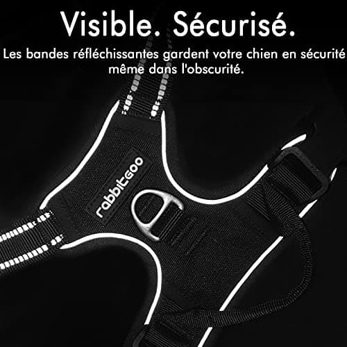 rabbitgoo Harnais Chien Anti Traction, Arnet pour Chien Facile à Mettre Harnais Réfléchissant Réglable avec Attache Devant Harnais pour Chien Moyen, Large, Couleur Noir