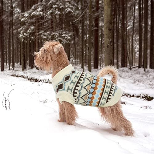 Hjumarayan Pull Chien Petite Taille - Pull pour Chien Stretch Sweat Chien avec Col Rond, Finition Bord Côtes, Pull-Overs Chaud pour Chiens Pull Polaire Chien pour Automne Hiver (Beige L)