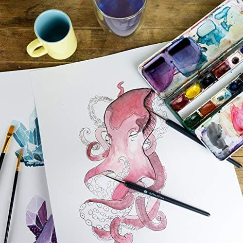 OfficeTree 40x Papier Aquarelle A3 300g avec 2 Pinceaux - Feuille Aquarelle A3 - Papier Aquarelle 300g - Bloc Aquarelle - Papier pour Aquarelle - Papier Dessin A3 - Watercolor Paper - Bloc Dessin A3