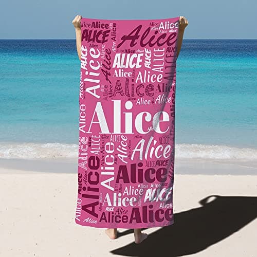 CUDIYST Personnalisé Serviette de Plage Personnalisable Nom Serviette de Plage Douce et Confortable, adaptée pour - Bord de mer, Plage, Natation, Fitness, Camping, Yoga