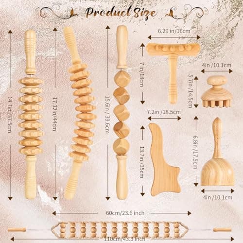 Yofuly Lot de 8 rouleaux de massage professionnels pour thérapie en bois, pour sculpter le corps, drainage lymphatique, soulagement des douleurs musculaires, anti-cellulite