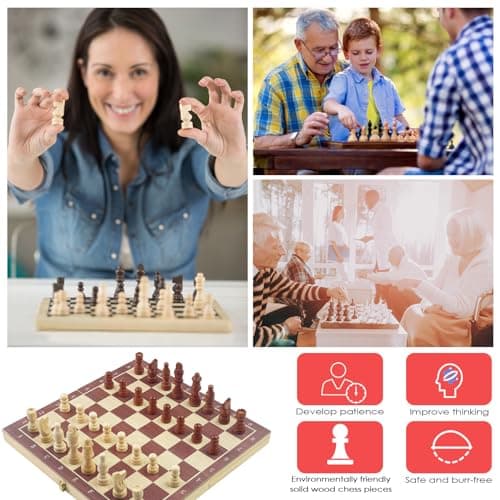 Tekenewbse Echiquier, 29 × 29 cm Jeu D'Échecs en Pliable Echiquier Bois Main Massif, Deluxe Echecs Magnétique, Portable Chess Board Echequier pour Enfants Adultes Fête Voyage