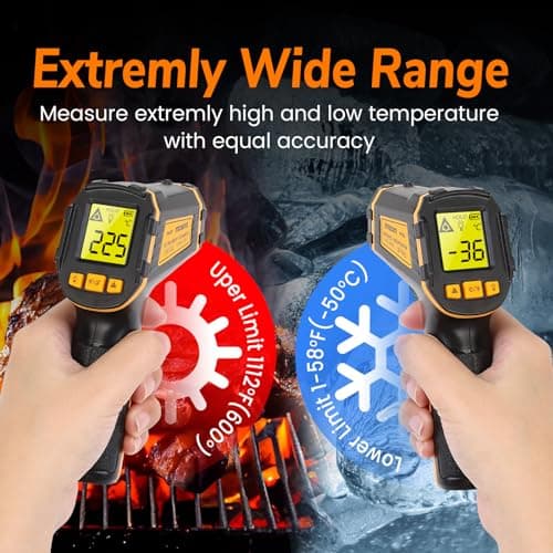 Thermomètre Infrarouge Laser Numérique Sans Contact Thermometre Cuisine -58°F~1112°F (-50°C~600°C) - Pour Patisserie, Chocolat, Bonbons, Barbec, Voiture, Viande, Conglateur - non pour les humains