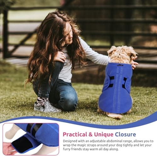 PUZAUKAL Pull pour Petit Chien,Pull-Overs pour Chien et Chat en Polaire Doux Veste Gilet Chien avec Harnais Pull Chaud pour Moyen Grand Chien Bleu(XS)