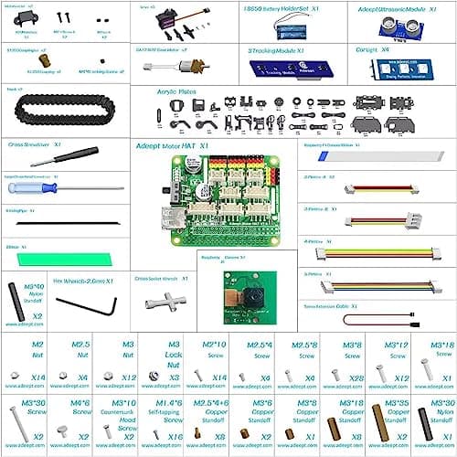Adeept RaspTank Kit de Voiture Robot Intelligent sans Fil WiFi pour Raspberry Pi 4/3 modèle B+/B, Robot Suivi de réservoir avec Bras robotique 4-DOF, Suivi de Cible OpenCV, Transmission vidéo
