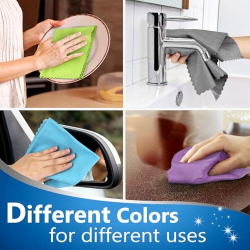 Airlab Chiffon Magique Microfibre, 8X Serviette sans Trace Absorbant Polissage, Lingette Essuie Verre Vitre Lunette Vaisselle Cuisine Menage Voiture, Torchon Nettoyage Réutilisable Lavable, 40x30 CM