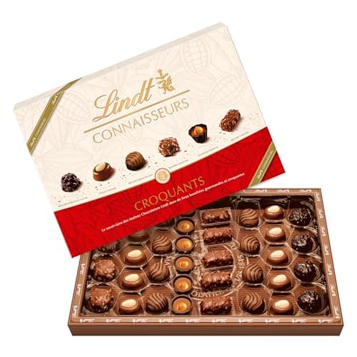 Lindt - Boîte CONNAISSEURS Croquants - Assortiment de Chocolats au Lait, Noirs et Blancs - Idéal pour Noël, 405g