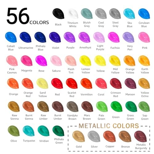 ABEIER Peinture Acrylique, 56 Couleurs × 60ml, finition mate, pigments riches, Non Toxique, pour peinture sur toile, artisanat, bois, céramique, tissu idéal pour les débutants et les étudiants