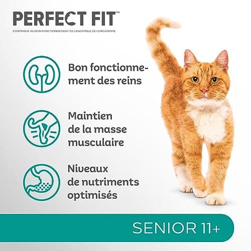 PERFECT FIT Senior 11+ Croquettes Gourmandes pour Chat Senior Stérilisé – Nourriture Riche en Poulet – 1,4 kg (Lot de 5)