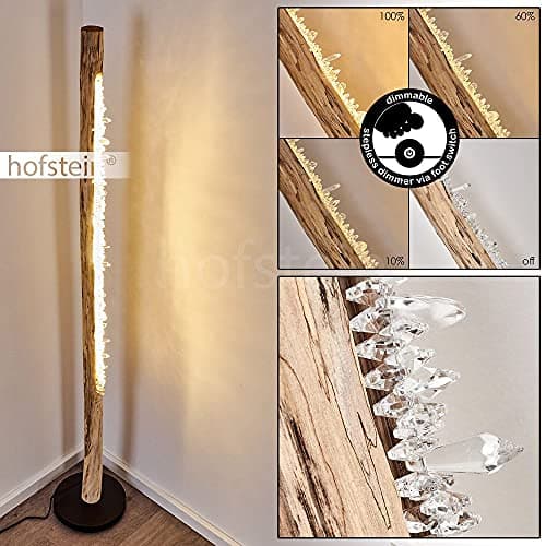 Lampadaire LED Bansberia en bois, métal et cristaux plastiques créant un effet scintillant, élégant luminaire à intensité variable idéal dans un salon moderne, 15 Watt, max. 980 Lumen, 3000 Kelvin
