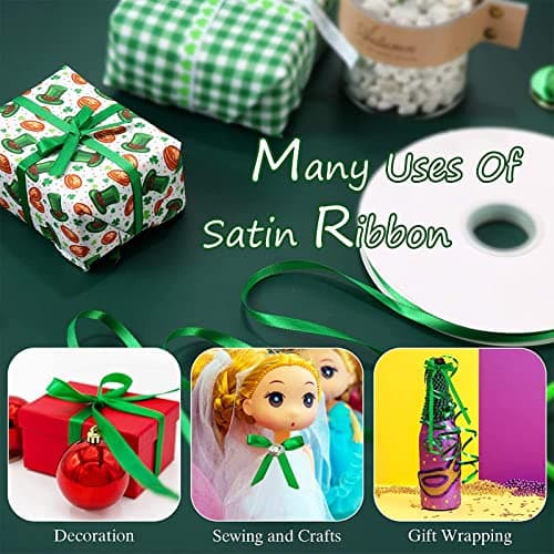MacroHu Ruban Satin D'emballage Cadeau,1mm*23m Rubans de Noël,Ruban Cadeau DIY pour,Décorations De Anniversaire,Fête Emballage Cadeau,Couture Craft ou Décorations De Mariage(Vert), 1CM x 23M