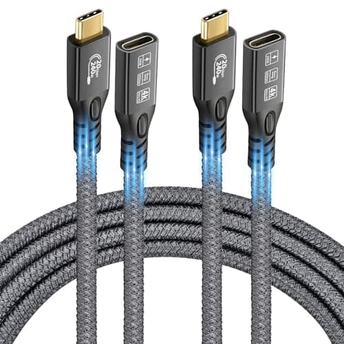 USB C 3.2 d'extension Câble,2PCS 20Gbps USBC 3.2 Gen2 Type-c Male to Female Extender Cable Ultra HD 4K@60Hz 240W Charging Data Transfer Compatible with External SSD (2, 2PCS Extension 20G 240W 0.25M)
