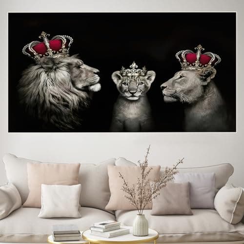 VTRXEG Image Famille de Lions Couronné Lion Poster Faune Impressions d'art Moderne Salon Chambre Décoration Intérieure Sans Cadre (B, 20x40cm)