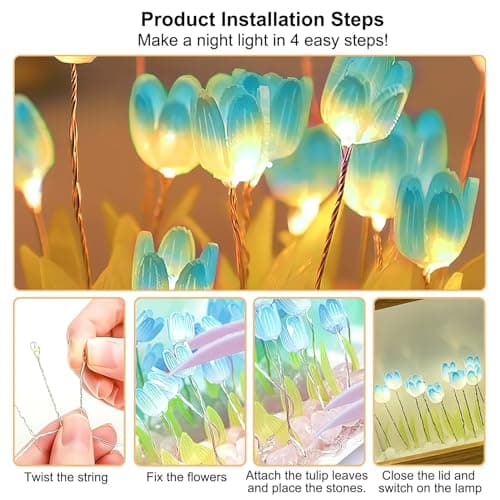 ZJRung Nuage tulipe lampe bricolage tulipes lumière de nuit cadre cadre tulipes lampe de chevet 2 en 1 fleur lampe LED tulipe miroir