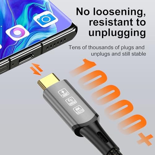 CABLEDECONN USB4 Thunderbolt 4 Rallonge 240W 8K USB C 2M 6.6ft Câble M/M Charge Rapide 40gbps Câble de Transmission de Données ultra HD 8K@60Hz 4K@144Hz Câble Vidéo Compatible avec Macbook M1 M2 M3