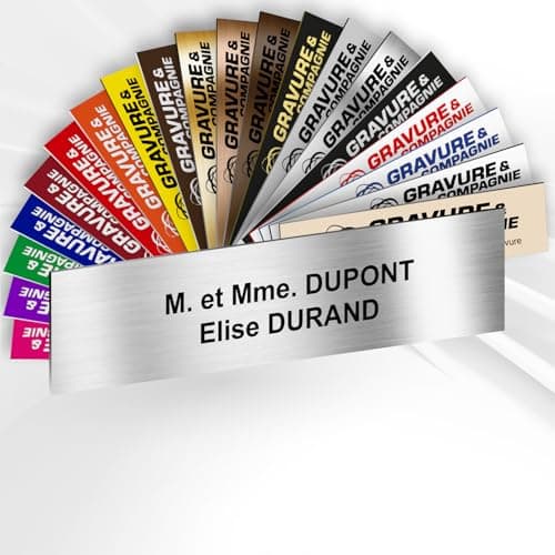 Plaque de Boîte Aux Lettres Personnalisée Adhésive PVC – 10 x 2,5 cm – Gravure Laser – 20 Couleurs Disponibles (Gris Alu Métallisé)
