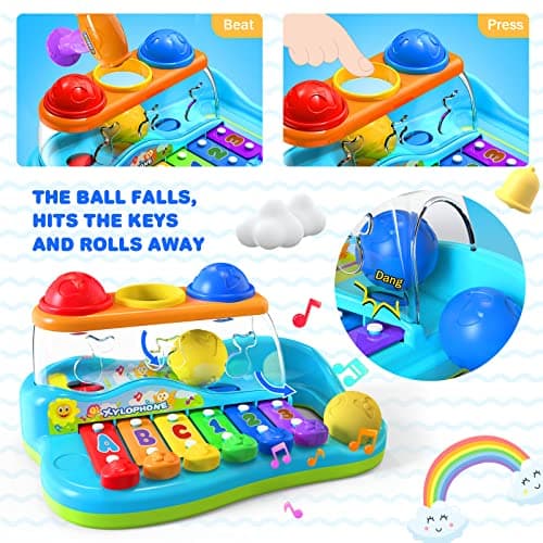 Yerloa Jouets musicaux 1 2 3 Ans Bébé Eclairer l'instrument de Musique Xylophone Clavier de Jeu pour Les bébés Cadeau pour Les garçons et Les Filles