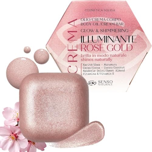 Senso Naturale Rose Gold Huile Bronzante Corps Solide Illuminatrice Crème pour le Corps Hydratante aux Paillettes Nourrissante et Parfumée pour les Femmes Néroli Crème de bronzage Vitamine E, Karité