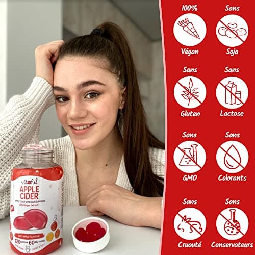 VITAFUL Apple Cider - Detox, Nettoyage Intestinal, Digestion & Regain d'Energie - Vinaigre de Cidre & Extrait de Gingembre - Complément Alimentaire - 100% Végan - 120 gummies Dose de 2 Mois