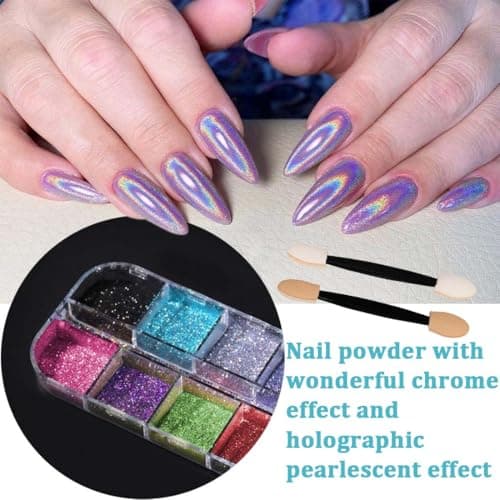 QEDBOJE Poudre à Ongles Chrome, Effet Miroir, Pigments Chromés, Ongles Miroir, Poudre Pailletée, Ongles Métalliques Chrome (12 Couleurs)