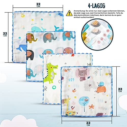 Omilion Lot de Serviettes pour Enfants en Mousseline (18 Pcs.) | Serviettes de Bain pour Bebe en Coton Naturel | Serviette de Visage Bebe | Mousseline pour Bebe Idée 22x22cm