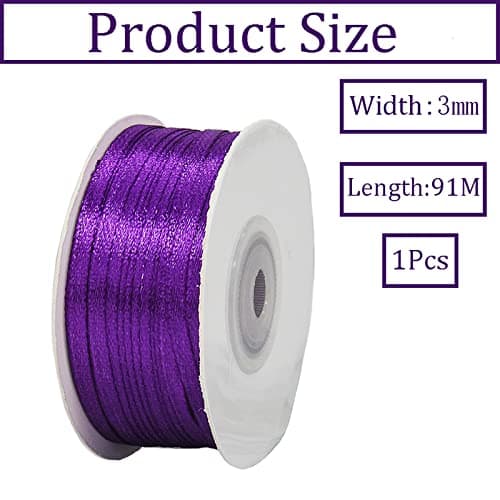 Ruban Satin La Couleur Violette Fin 3mm,91m Polyester Ruban Satin,Ruban Cadeau Emballage,Ruban Noel Ruban Tissu pour Ballon,Couture,Nœuds,Artisanat,Bouquet,Décoration de Mariage,Voitures,Anniversaire
